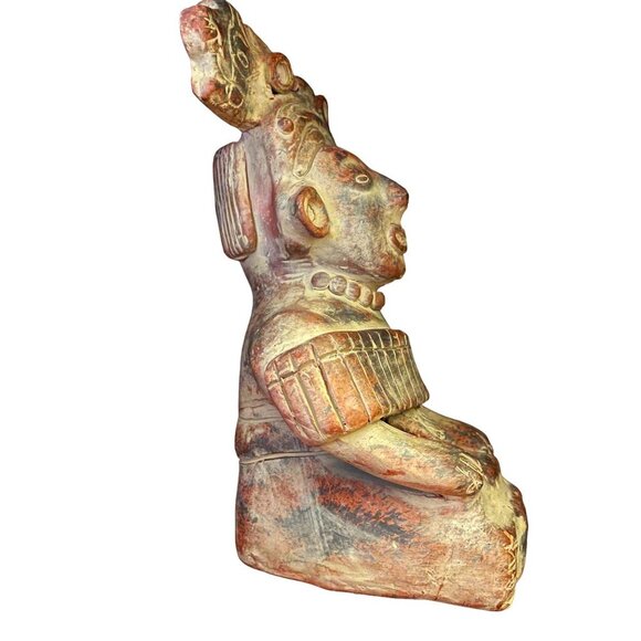 Hand-Sculpted Inca Aztec Terracotta Clay Pottery Sitting Figure Statue 1960s - Picture 4 of 10